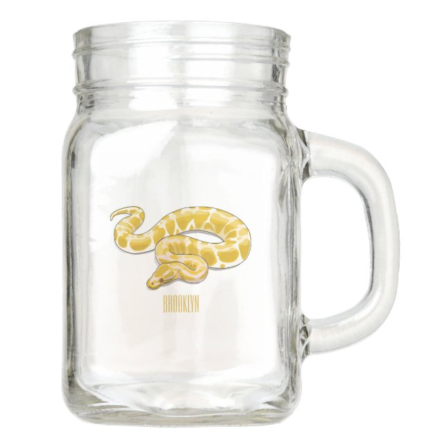 Burmese python snake cartoon illustration mason jar (Front)