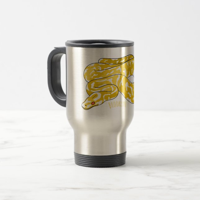 Burmese python snake cartoon illustration  travel mug (Front Left)
