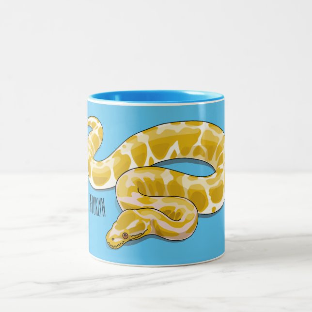 Burmese python snake cartoon illustration Two-Tone coffee mug (Center)