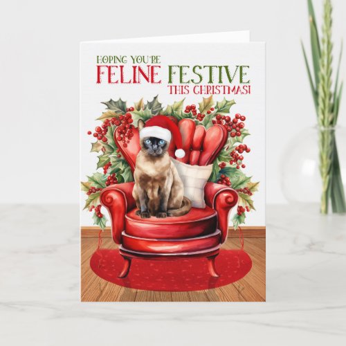 Burmese Seal Point Christmas Cat FELINE Festive Holiday Card