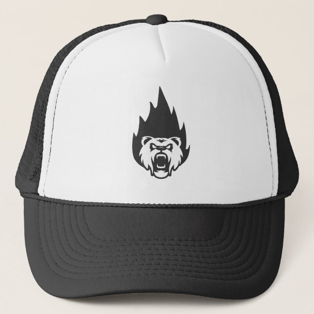 burn baby burn bear flame trucker hats (Front)