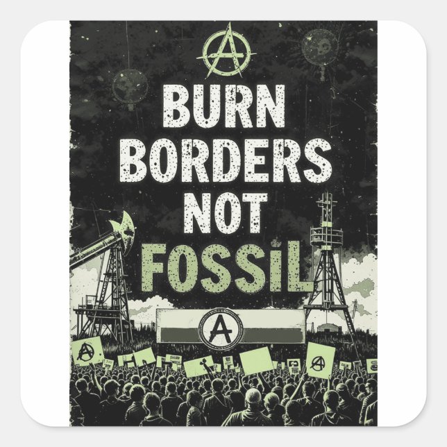 Burn Borders, Not Fossil Fuels' – Anarchist Enviro Square Sticker (Front)