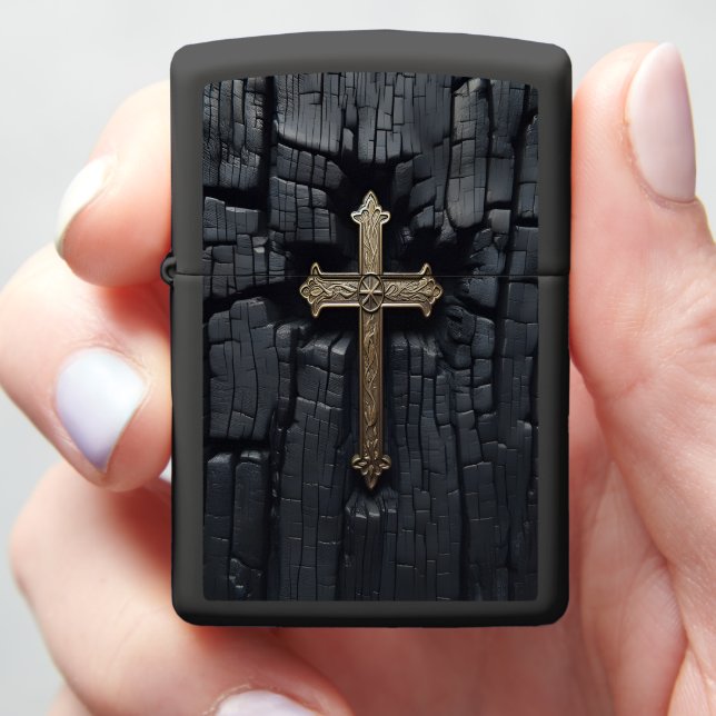 Burn Cross:  Faith's Fiery Embrace Zippo Lighter (In Hand)