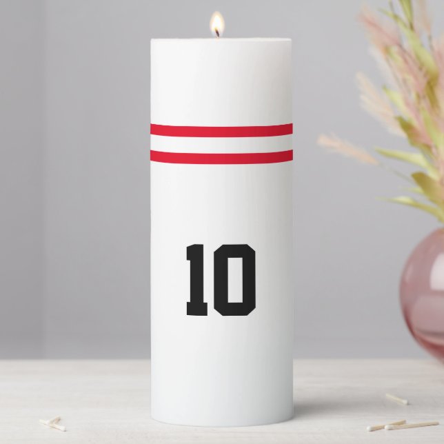 Burn the 10 Pin | Bowling Pin Red Stripes Pillar Candle (In Situ)