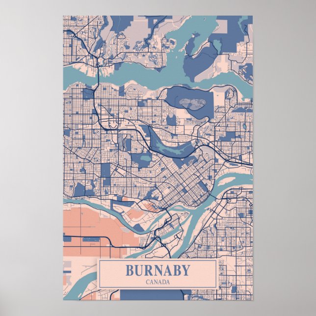 Burnaby Canada Breezy City Map Travel Poster (Front)