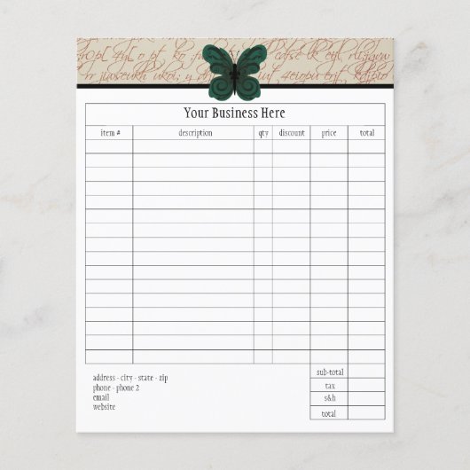 Burned Butterfly Small Order Form (Front)