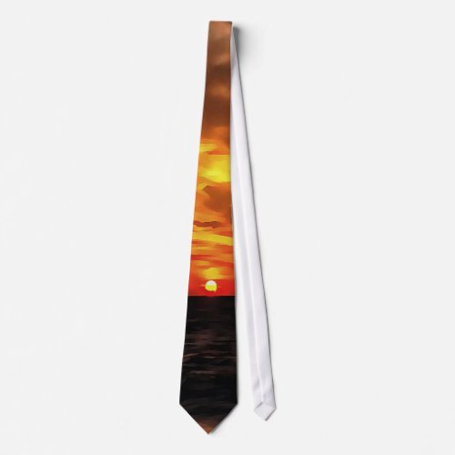 Burned Horizons Sunset Over The Aegean Painting Tie