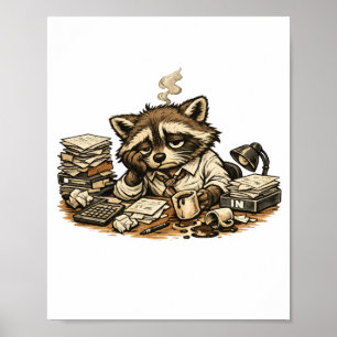 Burned Out Raccoon Accountant Poster