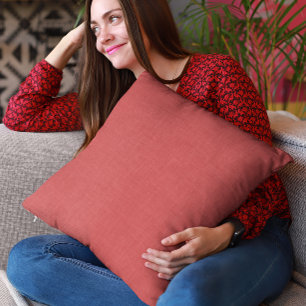 Burned red linen texture throw pillow