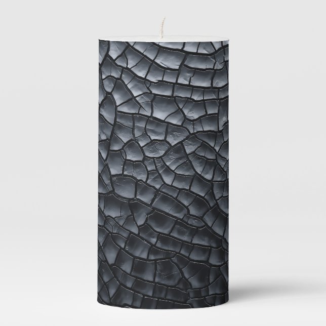 burned wood cracked texture pattern coal charcoal  pillar candle (Front)