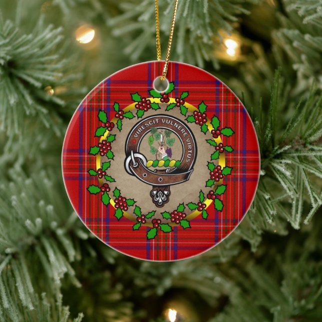 Burnett Clan Badge & Tartan Personalized Xmas Ceramic Ornament (Tree)