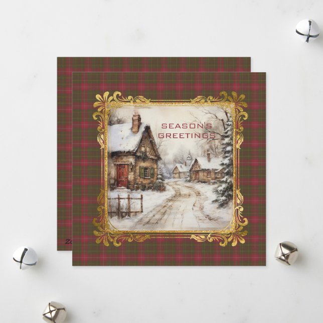 Burnett Weathered Scottish Tartan Christmas Holiday Card (Front/Back In Situ)