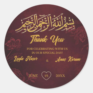 Burngundy Thank you Muslim Wedding Nihah Classic Round Sticker