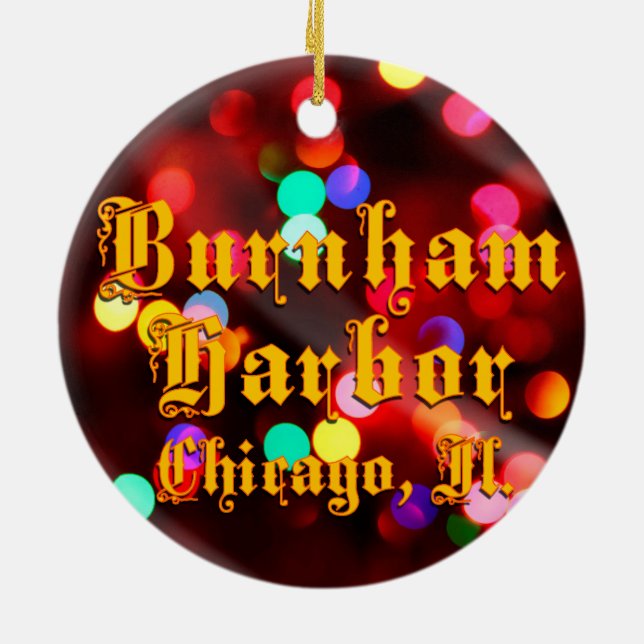 Burnham Harbor Chicago Lights Ceramic Ornament (Back)