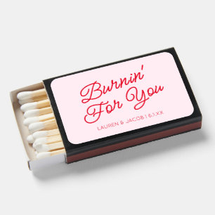 Burnin' For You Modern Retro Pink and Red Wedding Matchboxes