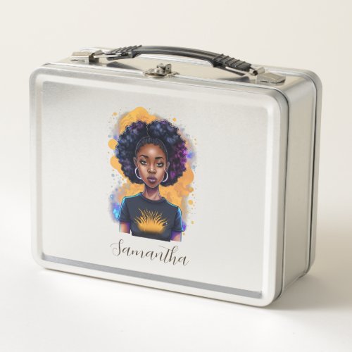 Burning Afro Woman Metal Lunch Box