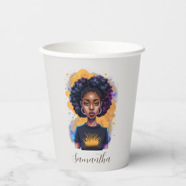 Burning Afro Woman Paper Cups (Front)