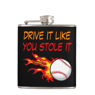 Burning Baseball in Flames with Funny Quote, Black Flask