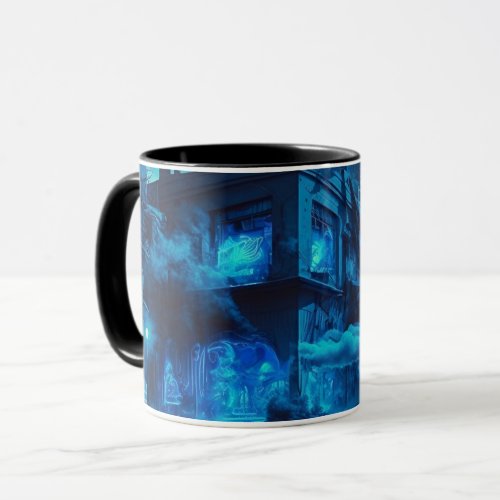 Burning Blue Neon House Mug
