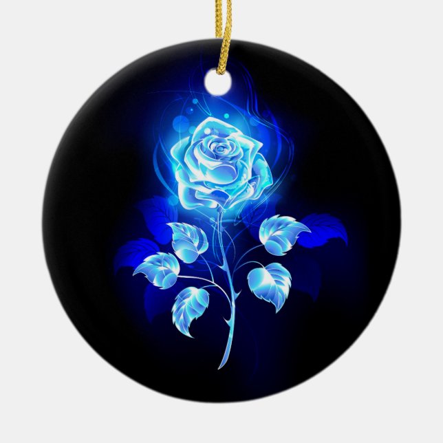 Burning Blue Rose Ceramic Ornament (Front)