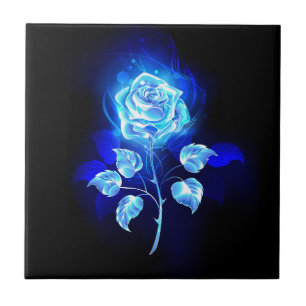 Burning Blue Rose Ceramic Tile
