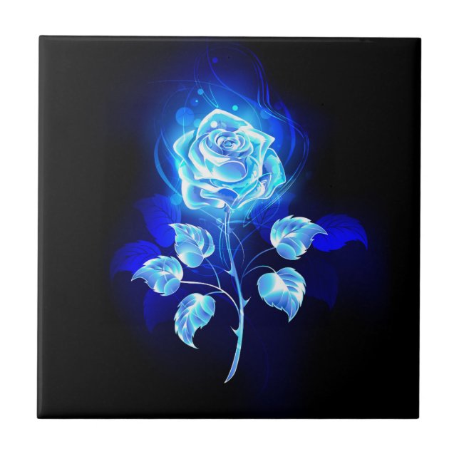 Burning Blue Rose Ceramic Tile (Front)