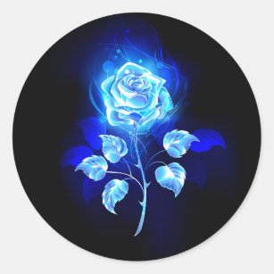 Burning Blue Rose Classic Round Sticker