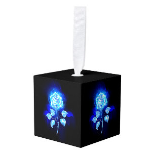 Burning Blue Rose Cube Ornament