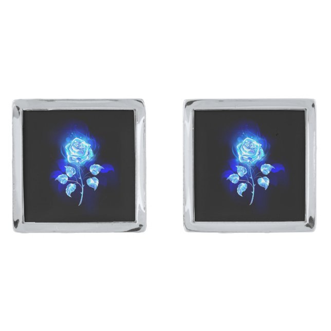 Burning Blue Rose Cufflinks (Front)
