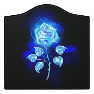 Burning Blue Rose Door Sign