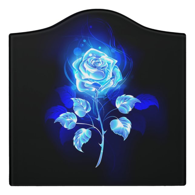 Burning Blue Rose Door Sign (Large Crest Front)
