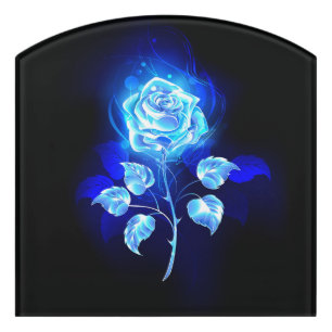 Burning Blue Rose Door Sign
