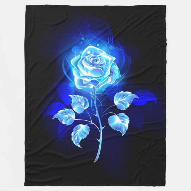 Burning Blue Rose Fleece Blanket (Front)