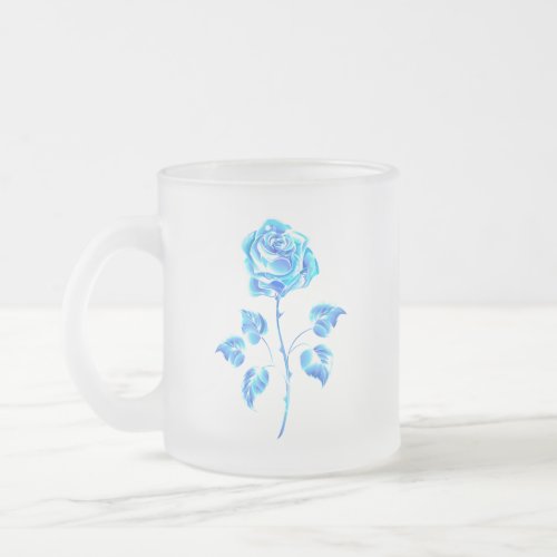 Burning Blue Rose Frosted Glass Coffee Mug