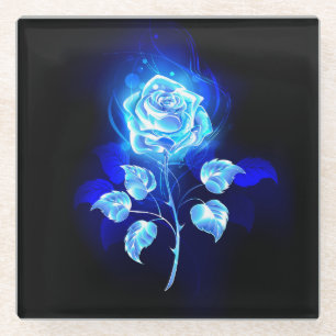 Burning Blue Rose Glass Coaster