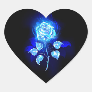 Burning Blue Rose Heart Sticker