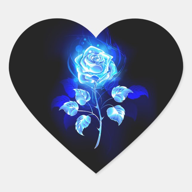 Burning Blue Rose Heart Sticker (Front)
