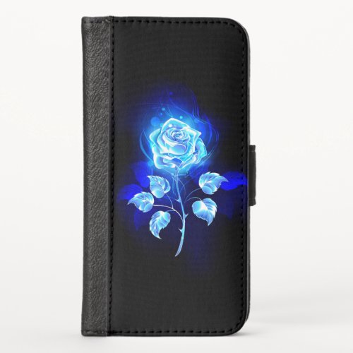 Burning Blue Rose iPhone XS Wallet Case