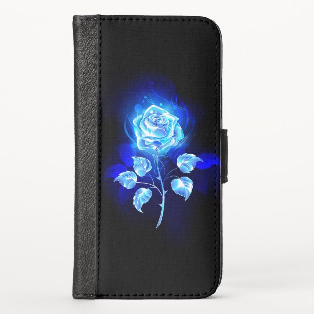 Burning Blue Rose iPhone Wallet Case (Front)