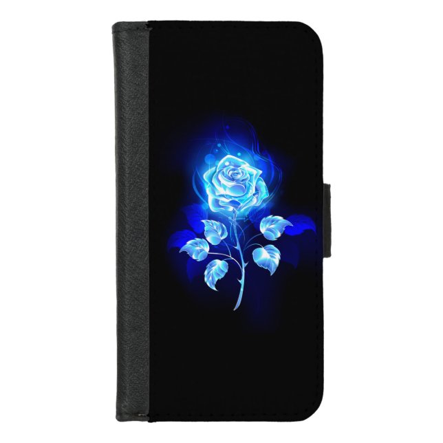 Burning Blue Rose iPhone Wallet Case (Front)