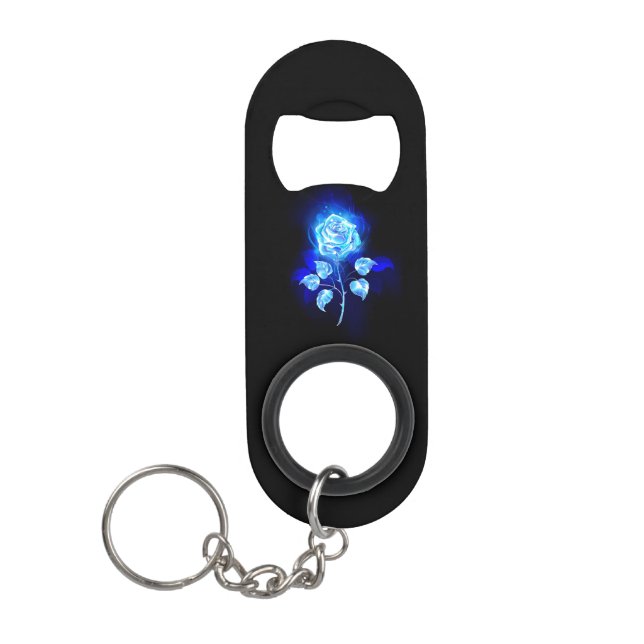 Burning Blue Rose Keychain Bottle Opener (Front)