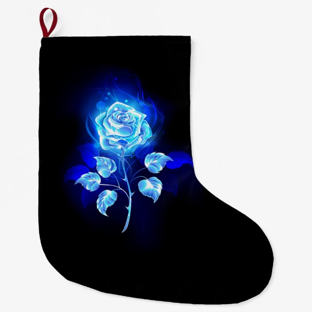 Burning Blue Rose Large Christmas Stocking (Front)