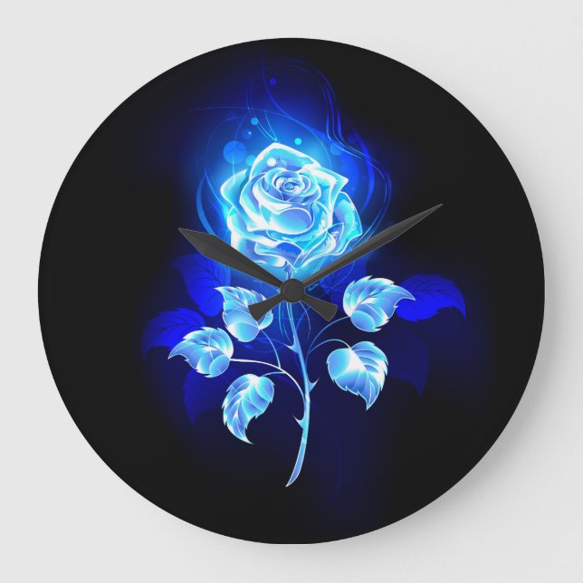Burning Blue Rose Large Clock (Front)