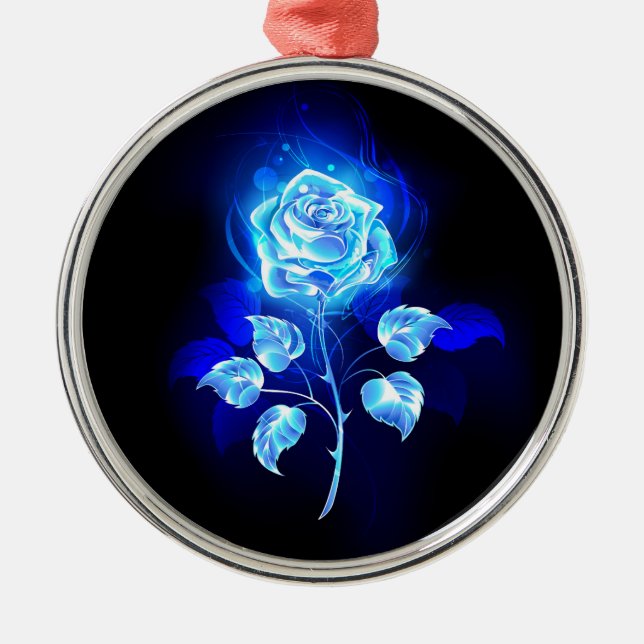Burning Blue Rose Metal Ornament (Front)