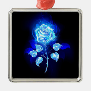 Burning Blue Rose Metal Ornament
