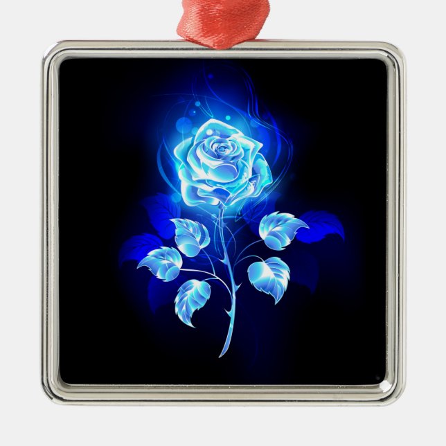 Burning Blue Rose Metal Ornament (Front)