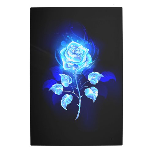 Burning Blue Rose Metal Print