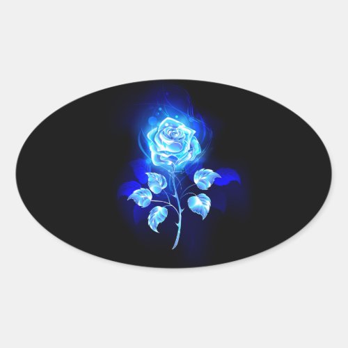 Burning Blue Rose Oval Sticker