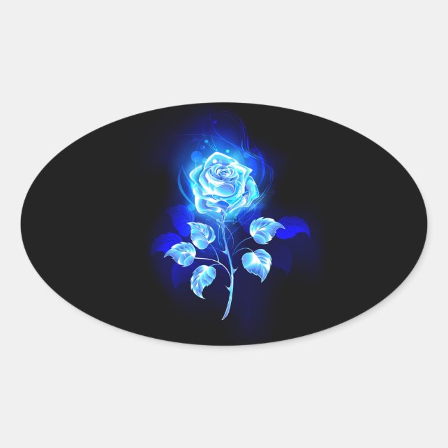 Burning Blue Rose Oval Sticker (Front)