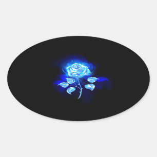 Burning Blue Rose Oval Sticker